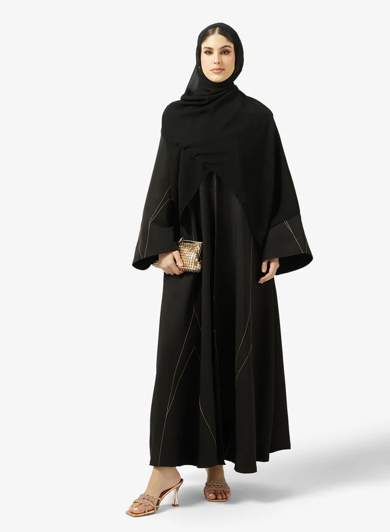 hayas closet  Embroidered Open Front V Neck Abaya for Women | Best Price UAE